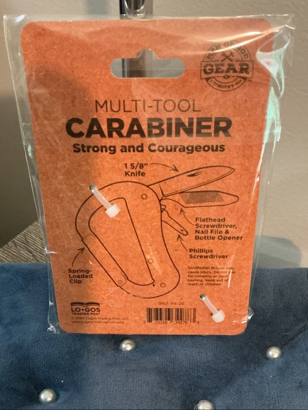 Men of God Gear Strong & Courageous Joshua 1:9 Multi-Tool Carabiner Blue NEW